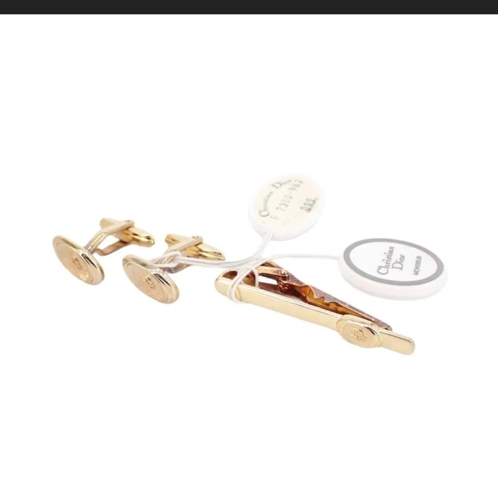 Gold Cufflinks and Tie Clip Set